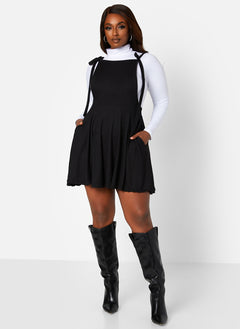 Kira Ribbed Tie Strap Overall Mini Skater Dress