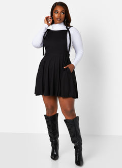 Kira Ribbed Tie Strap Overall Mini Skater Dress