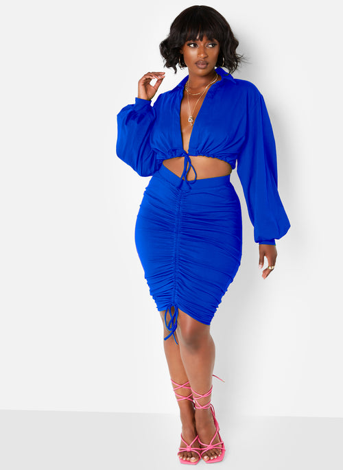 Blue Let's Go Ruched Mini Bodycon Skirt Plus Sizes