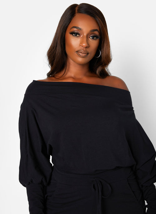 Let's Run Away Over The Shoulder Jumper With Pockets - Black