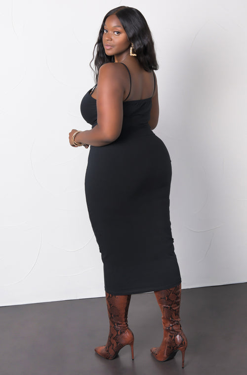 black Caged Bodycon Midi Dress plus sizes