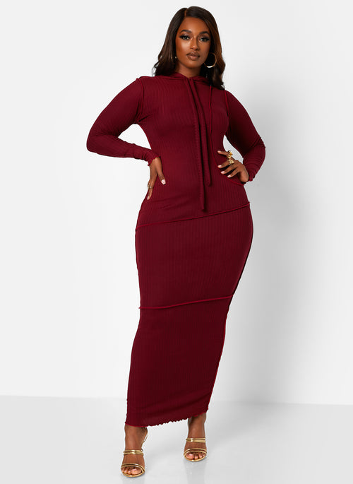 Ready To Go Ribbed Exposed Seam Hooded Maxi Bodycon Dress