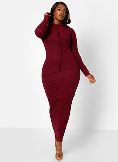 Ready To Go Ribbed Exposed Seam Hooded Maxi Bodycon Dress