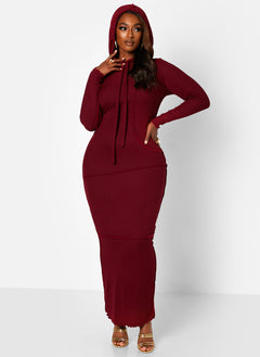 Ready To Go Ribbed Exposed Seam Hooded Maxi Bodycon Dress