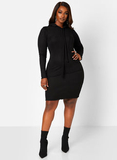 Top Tier Ribbed Exposed Seam Hooded Mini Bodycon Dress