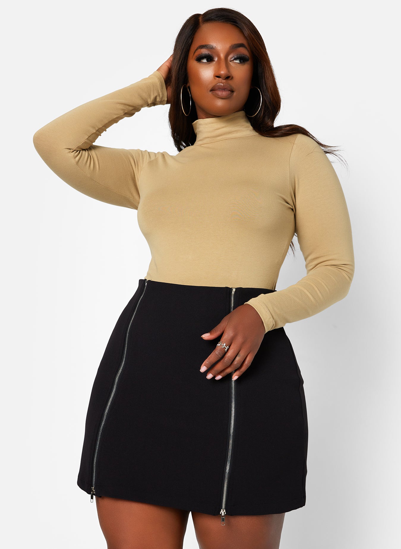 Black After Hours Zipper Splits Mini A Line Skirt Plus Sizes