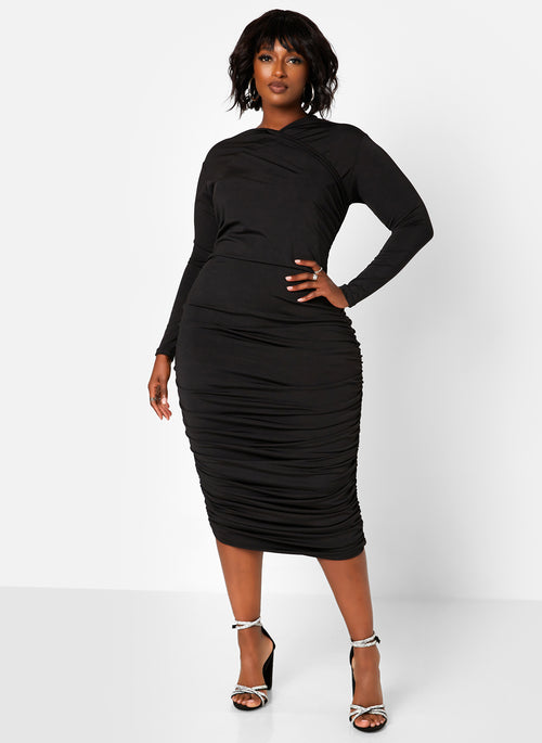 Anything You Want Long Sleeve Ruched Midi Bodycon Dress