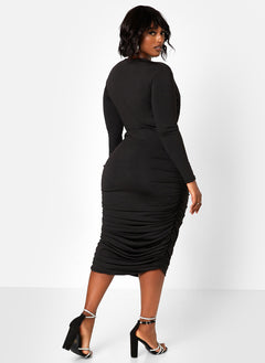 Anything You Want Long Sleeve Ruched Midi Bodycon Dress