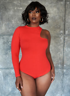Baddie Cold Shoulder Bodysuit - Red