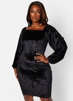 Black Classic Beauty Velvet Square Neck Mini Bodycon Dress Plus Sizes