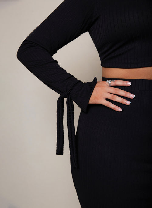 Come On Over Ribbed Tie Cuff Top