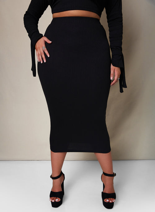 Come On Over Ribbed Midi Bodycon Skirt