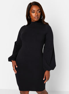Black Confidential Turtleneck Mini Bodycon Dress Plus Sizes