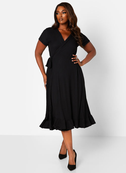 Diana Ribbed Short Sleeve Midi Wrap Dress