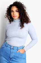Gray Plus Size Ribbed Turtleneck Long Sleeve Top