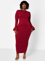 Essential Bell Sleeve Maxi Bodycon Dress - Burgundy