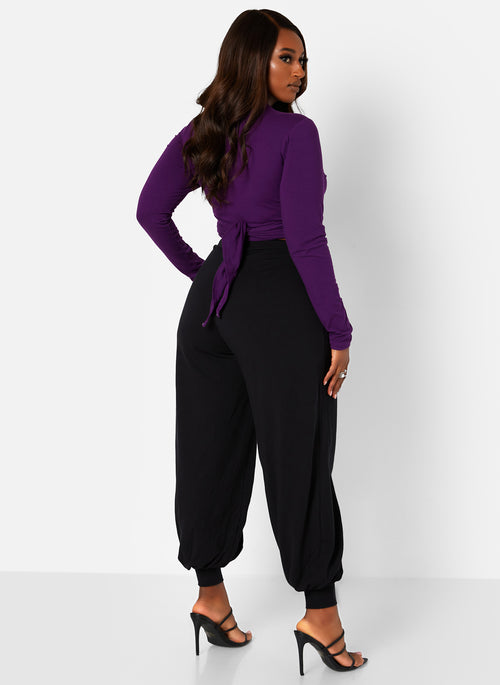 Black Essential Tie Waist Joggers W. Pockets Plus Sizes