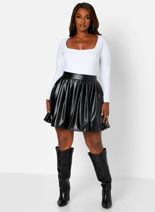 White Essential Square Neck Long Sleeve Bodysuit Plus Sizes