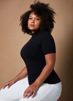 Black Essential Turtleneck 3/4 Sleeve Top Plus Sizes
