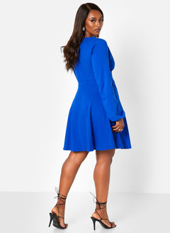 Royal Blue Feeling Fancy V Neck Mini Skater Dress Plus Sizes