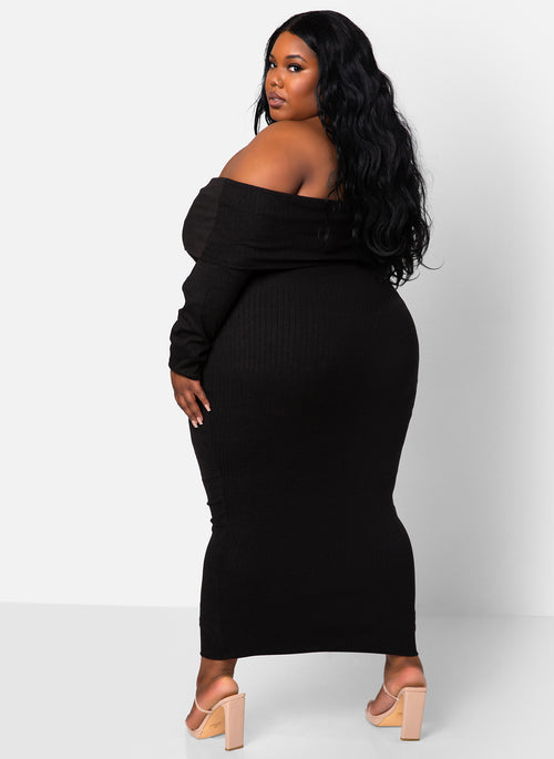 GiGi Ribbed Over The Shoulder Maxi Bodycon Dress