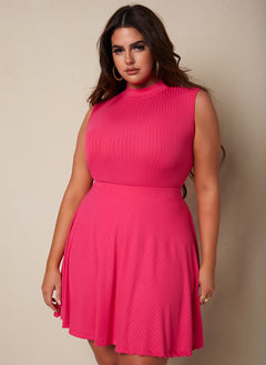 Carli Ribbed Mini Skater Skirt - Fuchsia