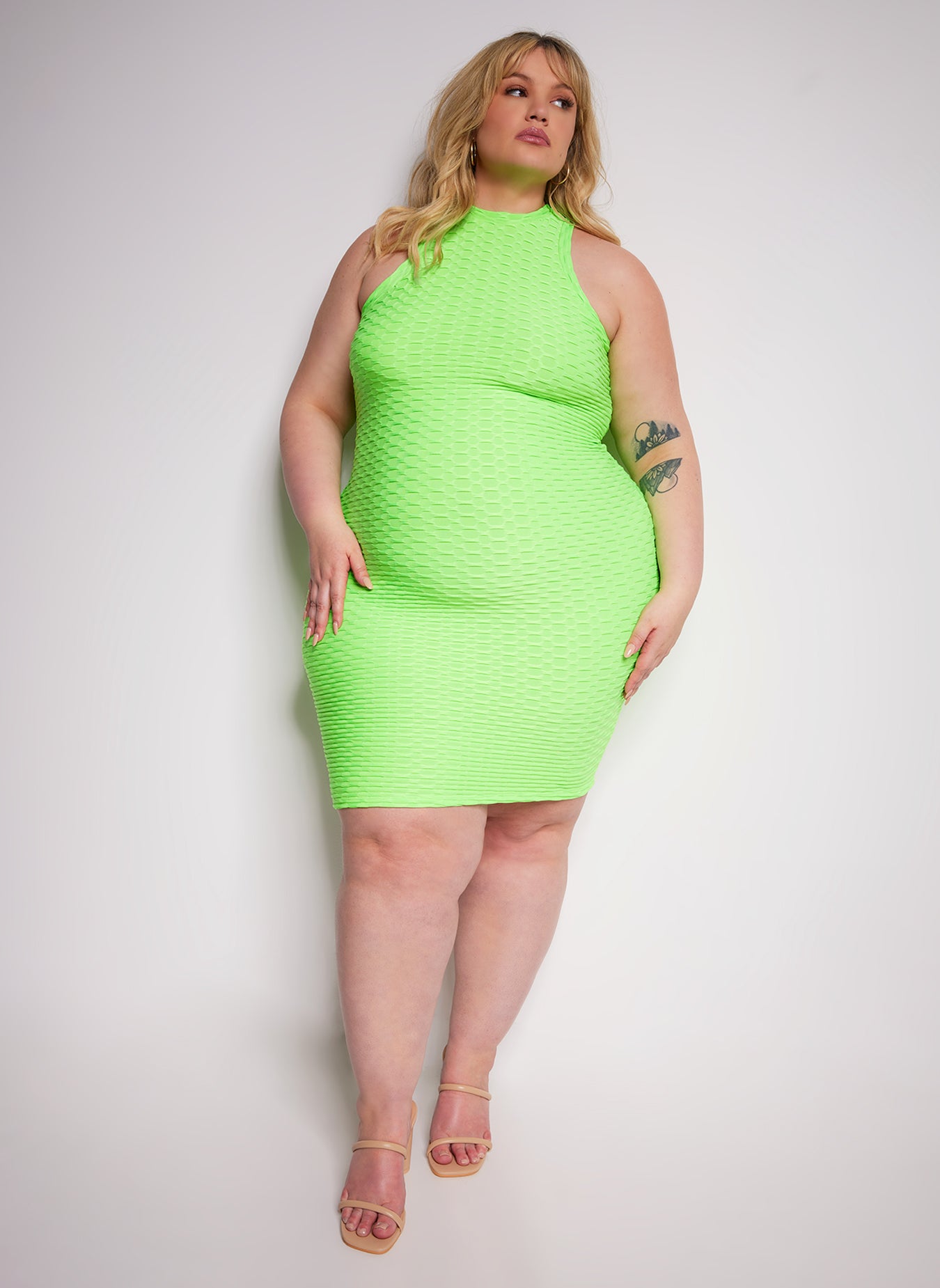 Turner Honeycomb Mini Bodycon Dress - Neon Green REBDOLLS