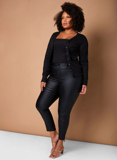 Black Layered Up Ribbed Tank Crop Top & Cardigan Set Plus Sizes