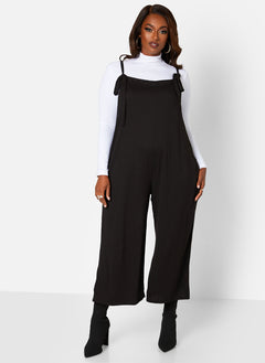Lets Chill Ribbed Tie Strap Oversized Jumpsuit W. Pockets