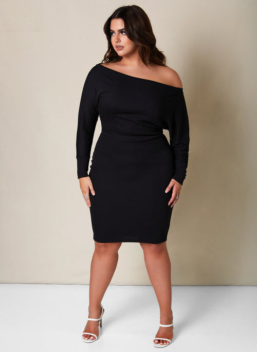 Like No Other Ribbed Off Shoulder Mini Bodycon Dress
