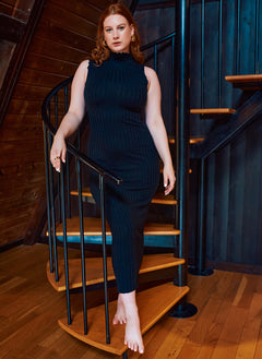 Black Mae Ribbed Sleeveless Maxi Dress Plus Sizes