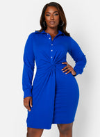 Mean Business Button Up Twist Front Mini A Line Dress