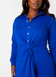 Mean Business Button Up Twist Front Mini A Line Dress