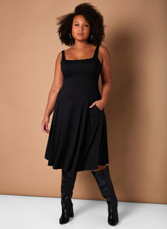 Black Missing Piece Tank Skater Midi Dress Plus Sizes