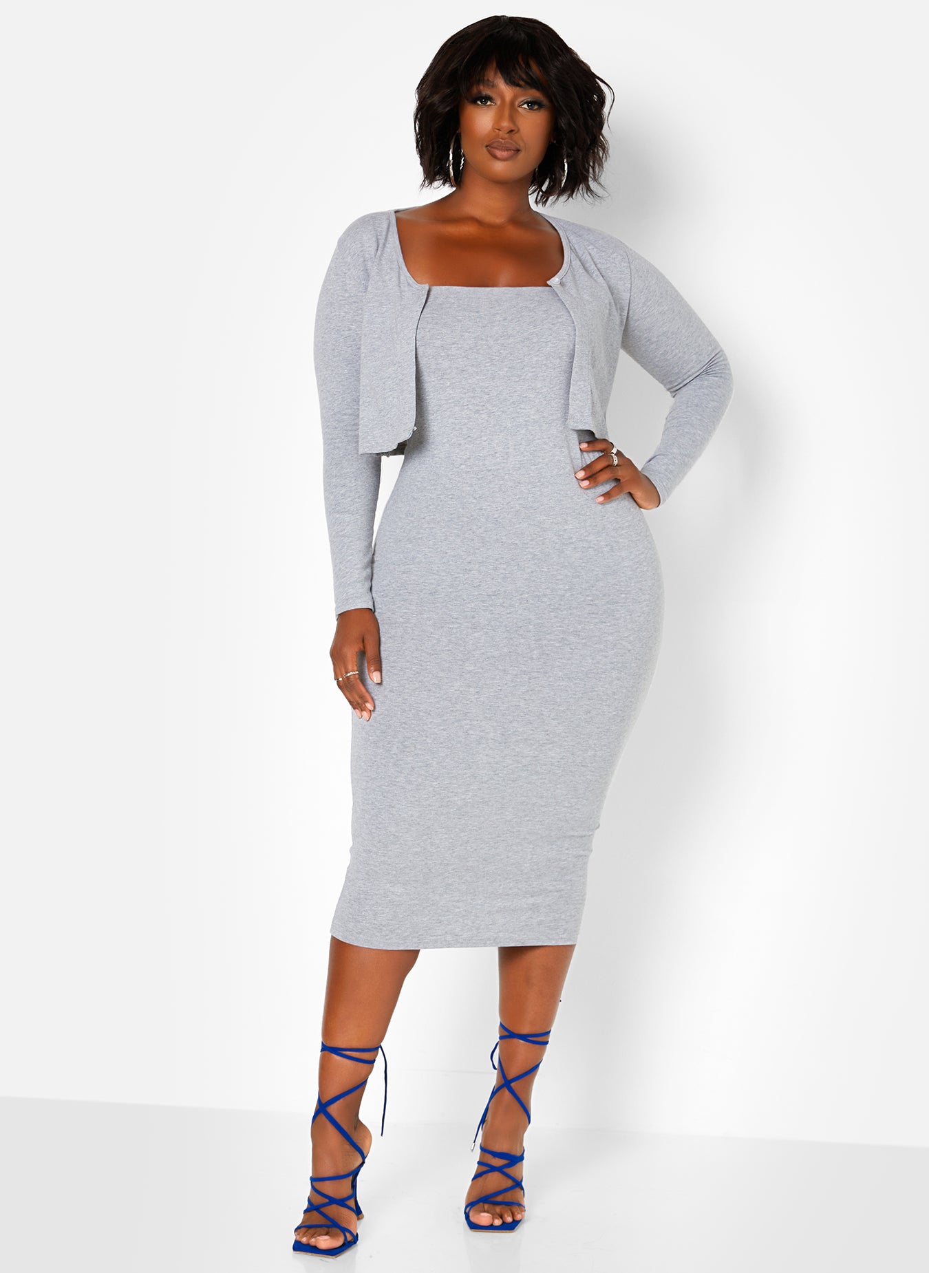 Nadine Strapless Midi Bodycon Dress w. Cropped Cardigan – REBDOLLS