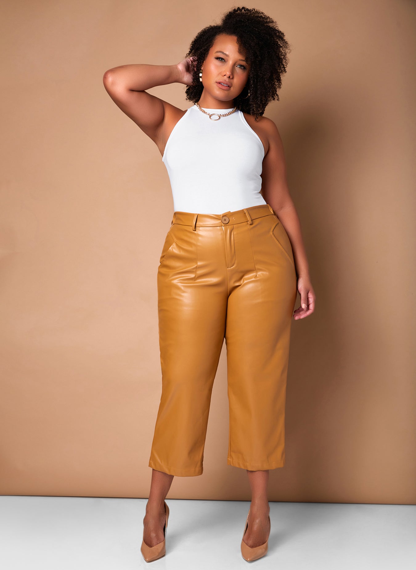 Than The Other Vegan Leather Pants Camel REBDOLLS
