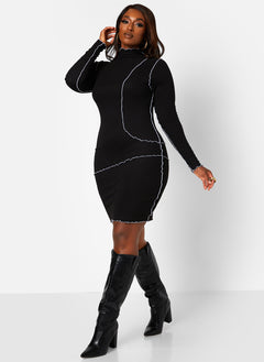Outside The Lines Ribbed Contrast Exposed Seam Mini Bodycon Dress