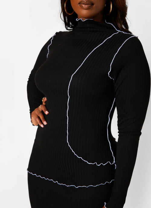 Outside The Lines Ribbed Contrast Exposed Seam Mini Bodycon Dress