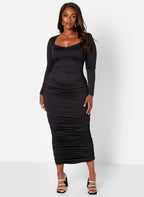 Black Ravyn Scoop Neck Ruched Maxi Bodycon Dress Plus Sizes