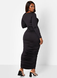 Black Ravyn Scoop Neck Ruched Maxi Bodycon Dress Plus Sizes