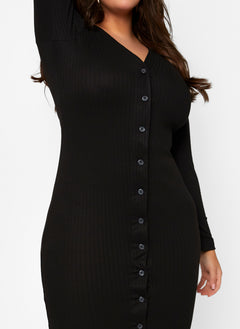 She Gets What She Wants Ribbed Button Down Bodycon Maxi Dress