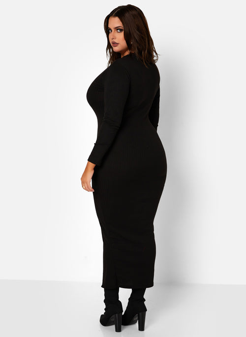 She Gets What She Wants Ribbed Button Down Bodycon Maxi Dress
