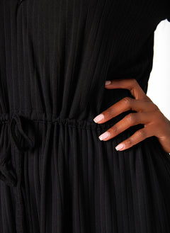 Black So Special Ribbed Tie Waist Midi A Line Dress Plus Sizes