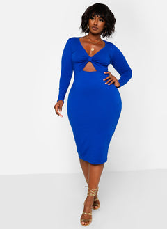 Supernova Knotted Keyhole Midi Bodycon Dress - Royal Blue