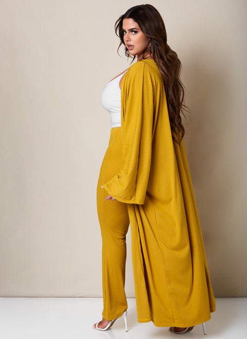 Swept Away Ribbed Kimono Sleeve Longline Cardigan