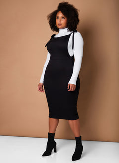 Black Timeless Overall Bodycon Midi Dress Plus Sizes