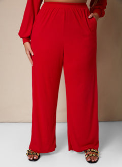 Time To Chill Ribbed Wide Leg Pants W. Pockets
