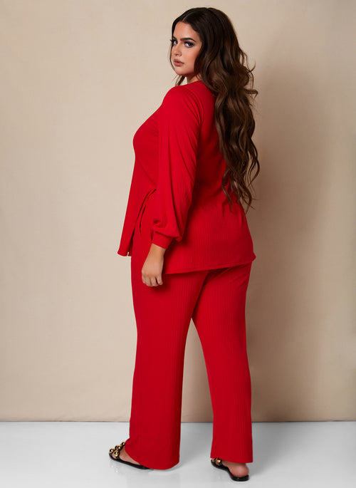 Time To Chill Ribbed Double Slit Oversized Top