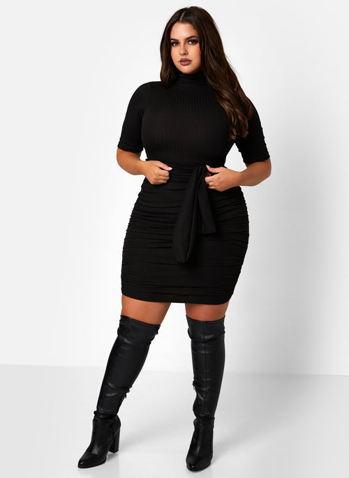 Want You Back Belted Turtleneck Bodycon Mini Dress
