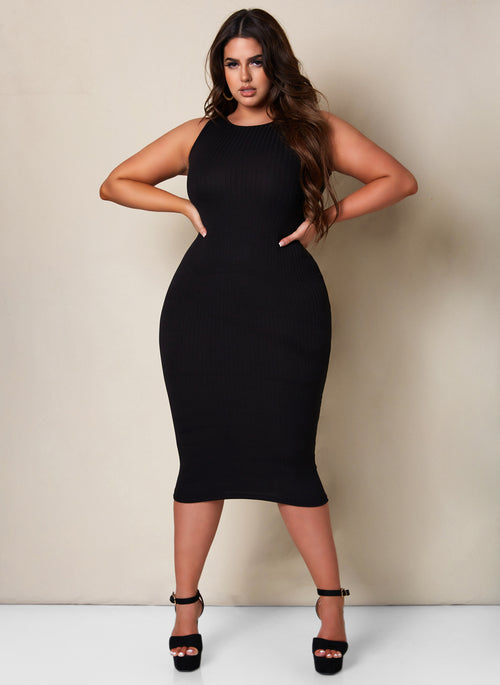 What A Babe Ribbed Midi Bodycon Dress
